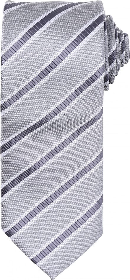 Premier Waffle Stripe tie PR783 - Silver / Dark Grey - One size