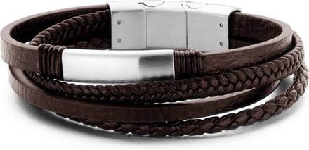 Frank 1967 Leather 7FB-0380 Leren Heren armband - 20 cm - Zilverkleurig / Bruin