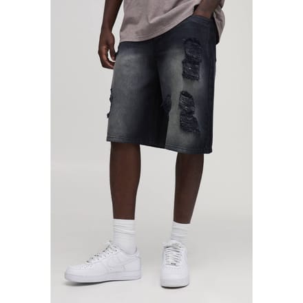 Extreme Baggy Gescheurde Denim Shorts | Washed Black | Size 36