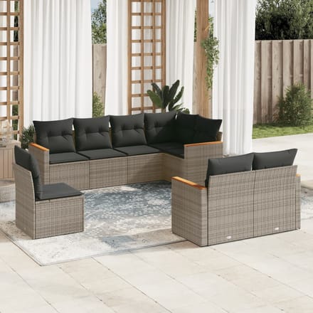 vidaXL - 8-delige - Loungeset - met - kussens - poly - rattan - grijs