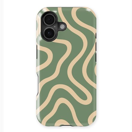 DripCase Curvy Lines Hoesje geschikt voor iPhone 16 Plus | Backcover met Mag | Design Tough Case geschikt voor iPhone 16 Plus Olive Drift