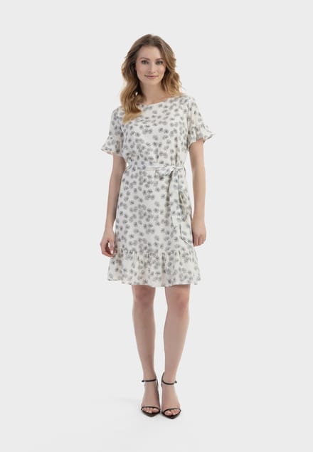 usha midi-jurk met ruches Dames wol wit zwart