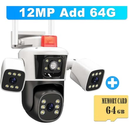 6K 12MP WiFi IP-camera Buiten Drie Lens Panoramisch Beeld PTZ IP-camera AI Tracking Beveiliging Bescherming CCTV Videobewaking UK Plug