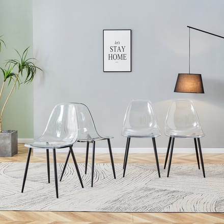 MODFU - Set Van 4 Eetkamerstoelen - Ergonomisch - Modern - Voor Eetkamer - Kunststof En Metaal - Zwart Transparant