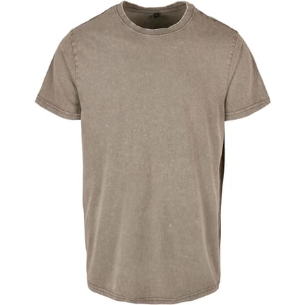 Build your Brand Acid Washed Round Neck Tee BY190 - Dark Khaki - M