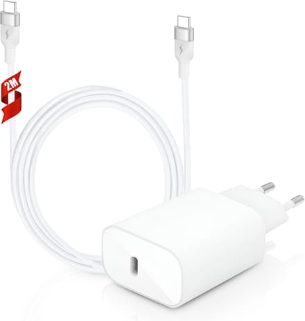 USB C Adapter 25W - 2 Meter Lang - USB C naar USB C Kabel - Snellader - Super Fast Charger
