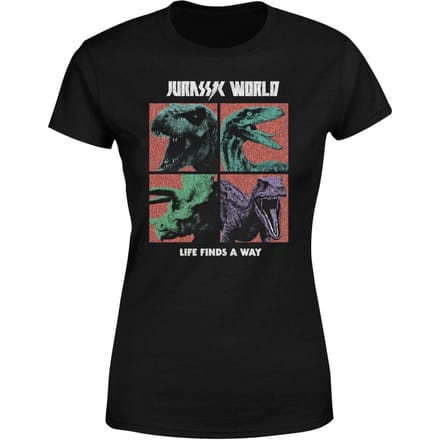 Jurassic Park World Four Colour Faces Women's T-Shirt - Zwart - M