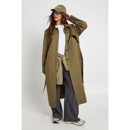 boohoo Dames Oversized trenchcoat met riem | Kaki | Maat: 38
