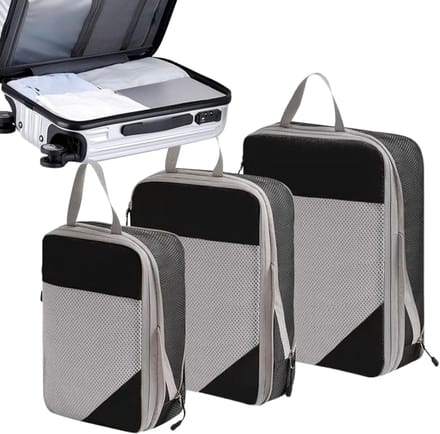Compressie Packing Cubes - Reisorganizer Koffer - Efficiënt Inpakken - Waterdicht Ontwerp - 3 stuks - Zwart