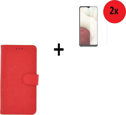 Samsung Galaxy A12 Hoesje - Samsung Galaxy A12 Screenprotector - Samsung A12 Hoes Wallet Bookcase Rood + 2x Screenprotector P