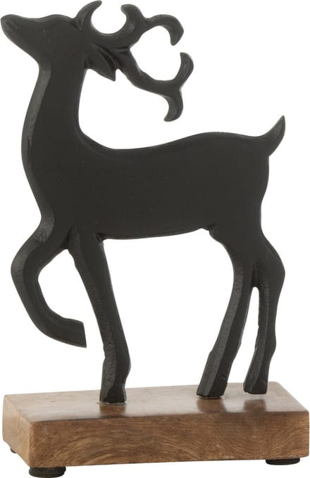 J-Line figuur Rendier Op Voet - aluminium/hout - zwart - small