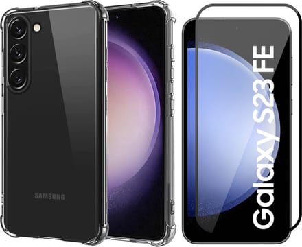 Hoesje geschikt voor Samsung Galaxy S23 FE - Screenprotector Volledig Dekkend Glas - Shockproof Transparant