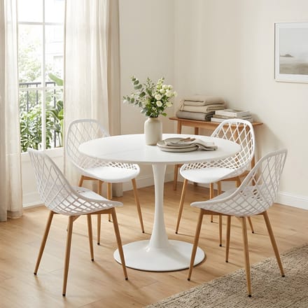 EGGREE eettafel en stoelen - 4 witte eetkamerstoelen - tafel Ø 100 cm - voor bar - café en restaurant