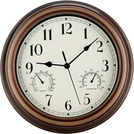 12 Inch Muurklok met Thermometer - Waterdichte Batterijklok