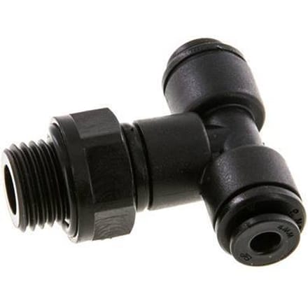 4mm x G1/4'' inline T-stuk POM Insteekfitting Buitendraad FDA Draaibaar NBR