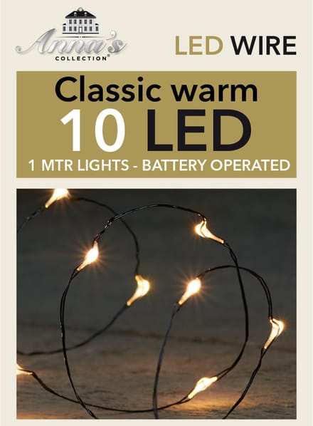 Anna Collection Draadverlichting - zwart - 10 led lampjes - warm wit - batterij - 100 cm