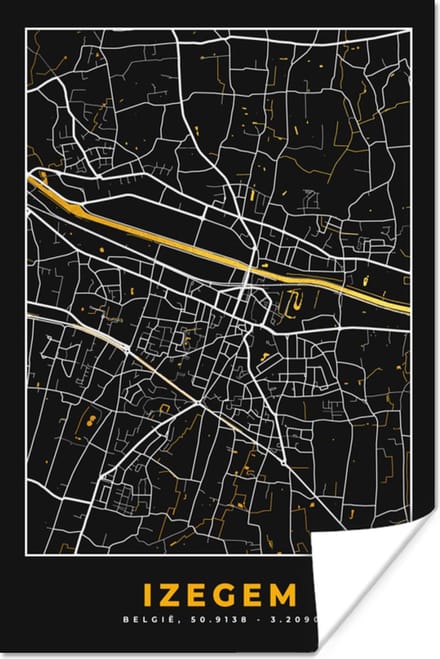 Poster Plattegrond - Stadskaart - Izegem - Goud - Kaart - 40x60 cm