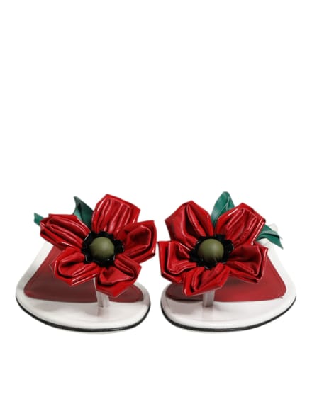 Dolce & Gabbana Rode Witte KEIRA Bloem Leer Sandalen Schoenen