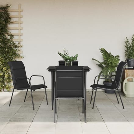 vidaXL - 5-delige - Tuinset - textileen - en - staal - zwart