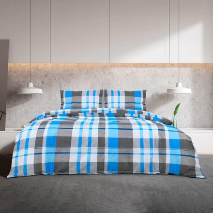 vidaXL - Dekbedovertrekset - 155x220 - cm - katoen - blauw - en - grijs