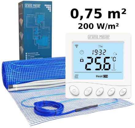 Elektrische vloerverwarmingsset 0,75 m², 200 W/m² + W350 Wi-Fi programmeerbare thermostaat