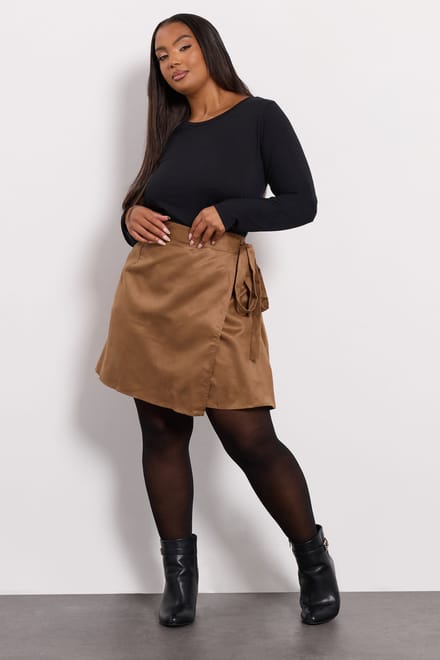 Yours Bruine Faux Suède Wikkel Minirok Size 48