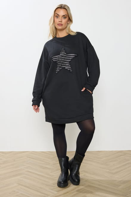 Yours Zwarte Metallic Sterren Sweatshirtjurk Size 48