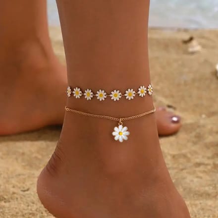 Majo - Enkelband Witte bloemen - Set van 2 - Schattig enkelbanje