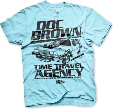 Back to the Future Doc Brown Time Travel Agency T-shirt Skyblue