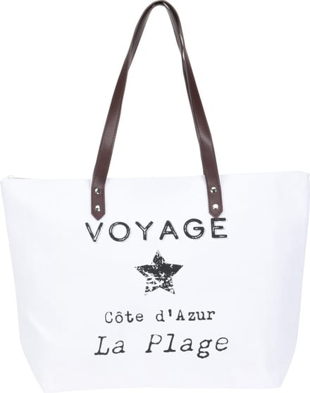 Pro Beach Strandtas Bon Voyage - wit - 45 x 34 cm - shopper - boodschappen - polyester