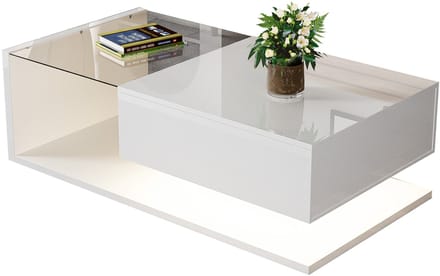 Salontafel - Hoogglans Wit - Bijzettafel - Couchtafel met Glas en LED-Effect - MDF - Wit