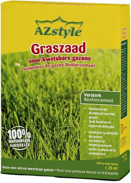 AZstyle Graszaad Versterk - voor Kwetsbare Gazons - voor 25 m² - 500 GR