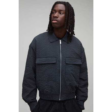 Ruimvallend Getextureerd Geruit Harrington Jack | Navy | Size Medium