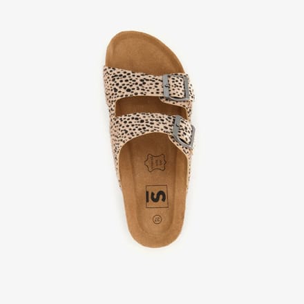 Dames bio slippers met panterprint beige zwart - Maat 41
