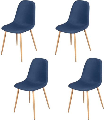 BLAUWE STOFFEN STOEL METALEN POOT MET HOUTEFFECT x4