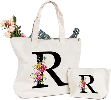 Canvas Draagtas met Drukletters en Bloemen voor Dames