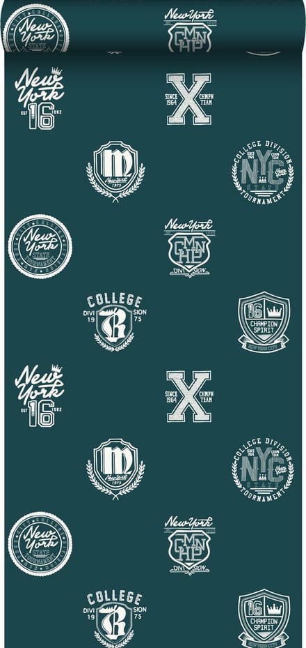 ESTAhome behang school emblemen donkergroen - 53 cm x 10.05 m - 138825