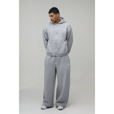 Oversized Boxy Heren Sport Trainingspak met Capuchon en Rits en Wijde Pijpen | Grey Marl | Size Medium