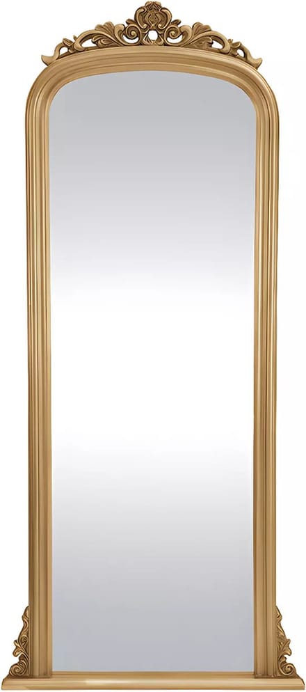 Vente-unique Grote spiegel van paulowniahout met sierlijsten - H.180 cm - Goud - MERRY