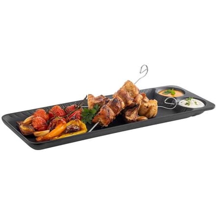 GGM Gastro (6 Stück) Tablett - NERO - Melamin - 410x150mm - Höhe: 25mm - 2 integrierte Dipschalen