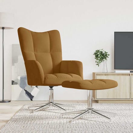 vidaXL - Relaxstoel - met - voetenbank - fluweel - bruin