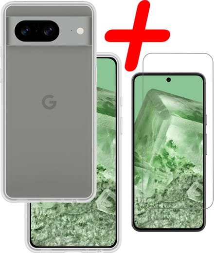 Hoesje Met Screenprotector - Geschikt voor Google Pixel 8 - Sterk & Shockproof - Back Cover - Siliconen Case - Telefoon Hoes - Transparant