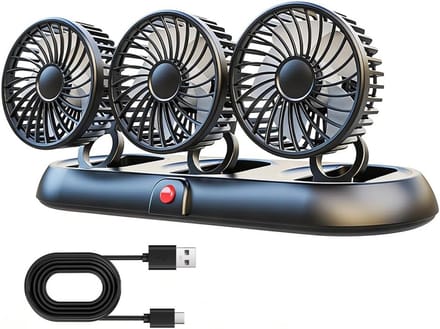 Krachtige 12V Auto Ventilator - 3-Kops Dashboard Ventilator met 3 Snelheden - 360° Roterende Koelventilator - Compacte Auto Koeling voor Vrachtwagen, Camper, Boot & Auto - Zwart