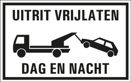 Uitrit vrijlaten wegsleepregeling sticker 320 x 200 mm