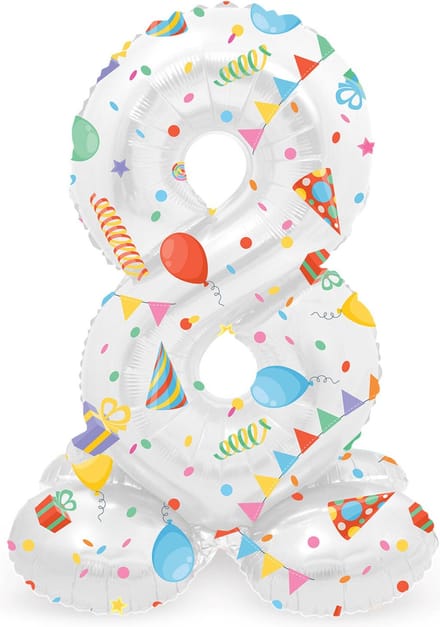 Staande Folieballon Cijfer 8 Joyful Party - 72 cm
