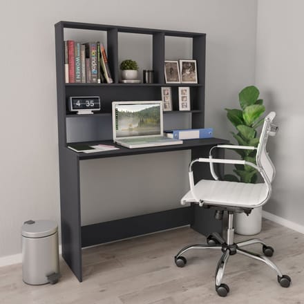 vidaXL - Bureau - met - schappen - 110x45x157 - cm - bewerkt - hout - grijs
