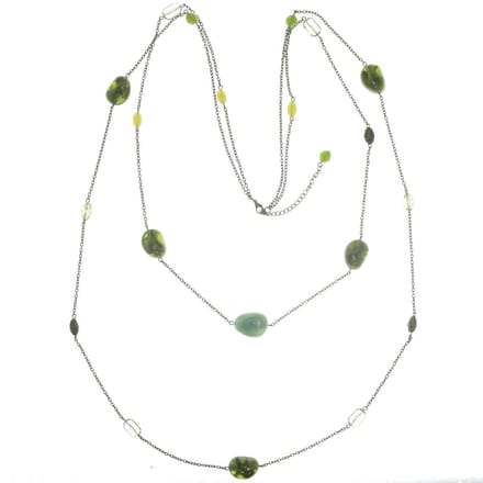 Behave Lange ketting goud kleur met kralen groen 94 cm