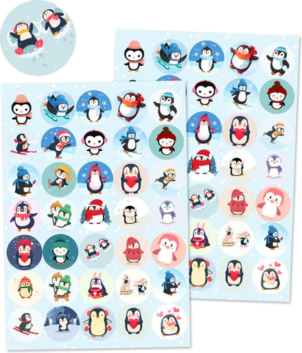 Schattige Pinguin Stickers - 3 Stickervellen - 105 Stickers - Knutselen Winter