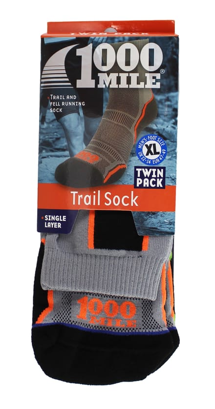 1000 Mile - Heren Trail Repreve Enkele Laag Hardloopsokken - Zwart / Neon