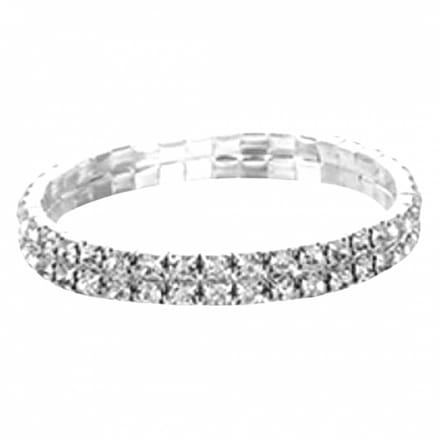 Strass armband- 2 rijen-Zilverkleur- Stretch- 16 cm - Charme Bijoux